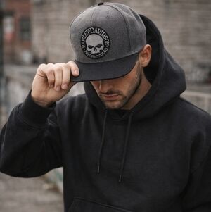 Harley Davidson Gray Black Skull Snapback Hat Adjustable Wool Blend Biker Street